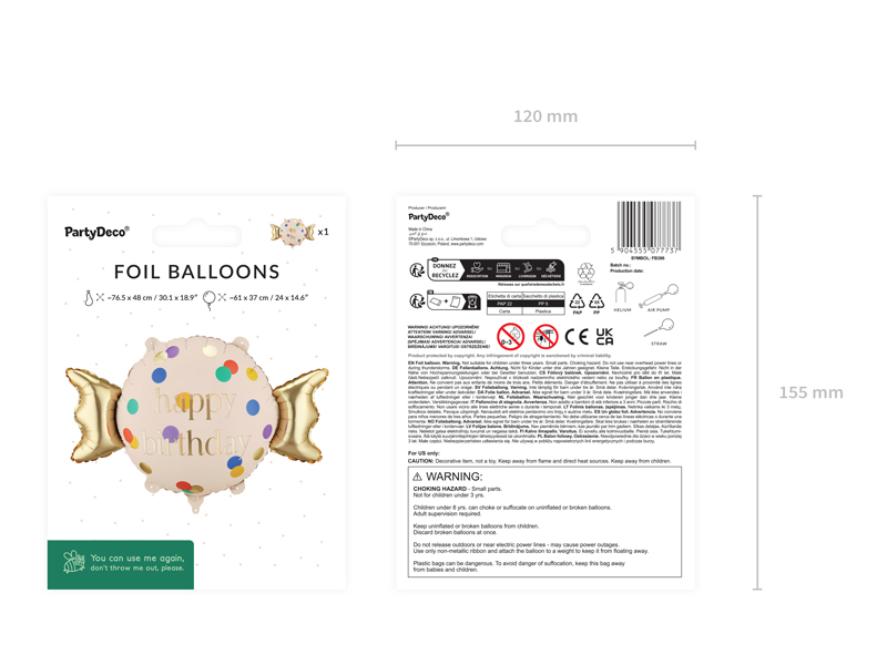 Balon foliowy Cukierek ''Happy Birthday'', 61x37 cm, mix - obrazek 5