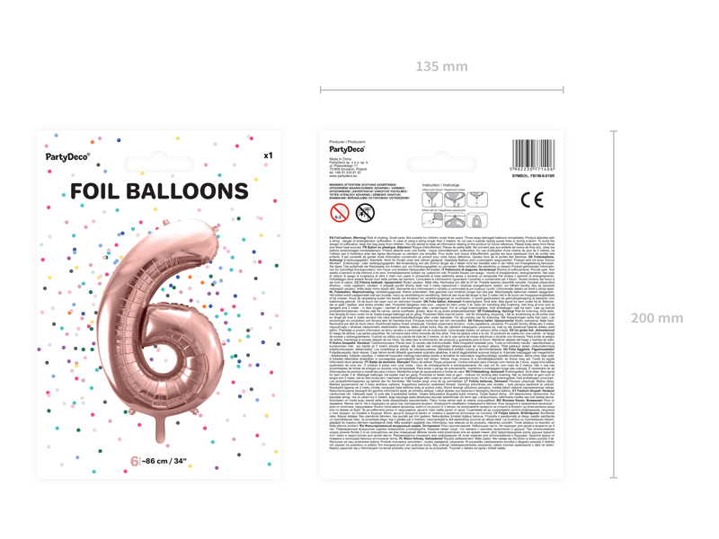 Balon foliowy Cyfra ''6'', 86cm, różowe złoto - obrazek 5