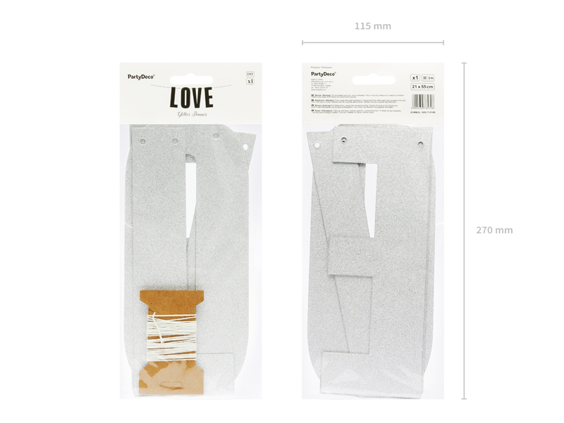 Baner Love, srebrny, 21x55cm - obrazek 4