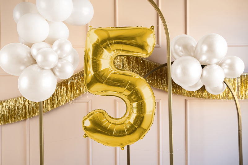 Balon foliowy Cyfra ''5'', 72cm, jasny złoty - obrazek 2