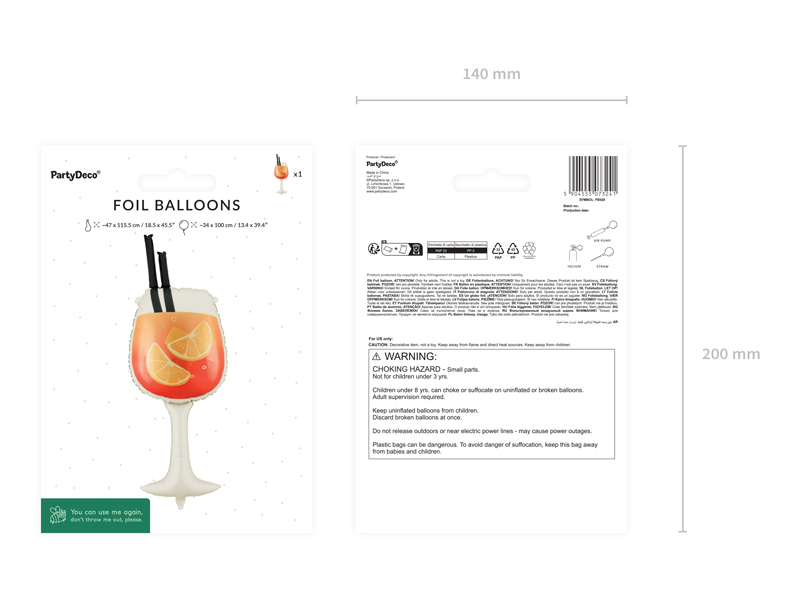 Balon foliowy Drink, 34x100 cm, mix - obrazek 4