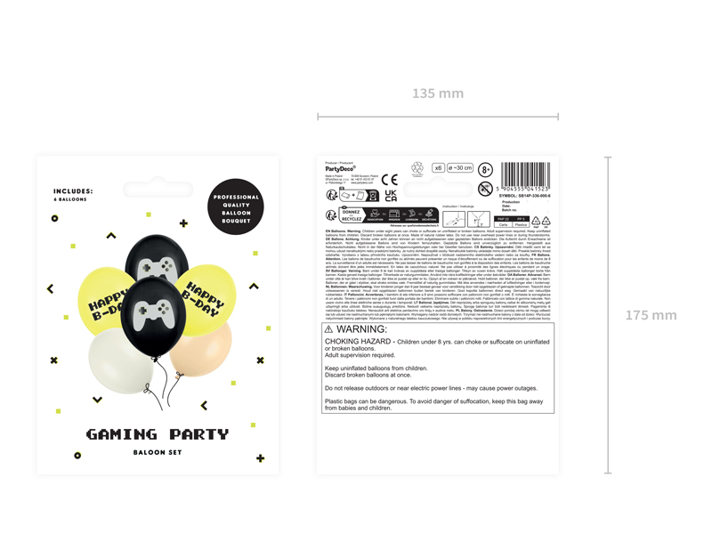 Balony 30 cm, Happy B-day, mix (1 op. / 6 szt.) - obrazek 2
