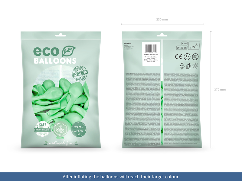 Balony Eco 26cm pastelowe, mięta (1 op. / 100 szt.) - obrazek 3