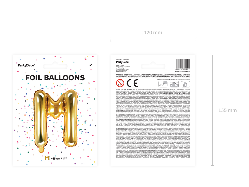 Balon foliowy Litera ''M'', 35cm, złoty - obrazek 3