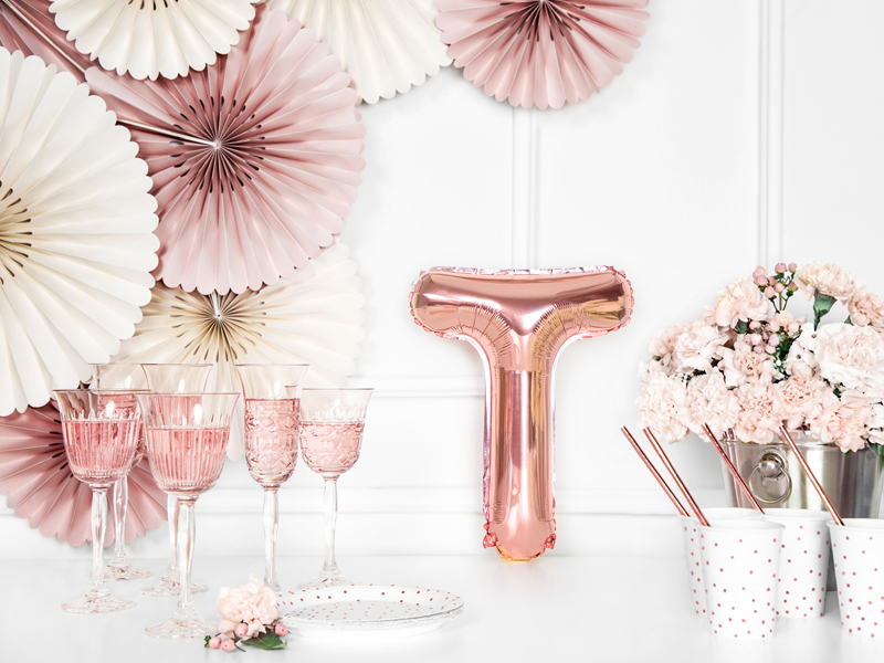 Balon foliowy Litera ''T'', 35cm, różowe złoto - obrazek 4