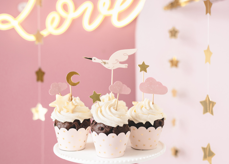 Dekoracje do muffinek - Bocian 11-12 cm, mix (1 op. / 7 szt.) - obrazek 2