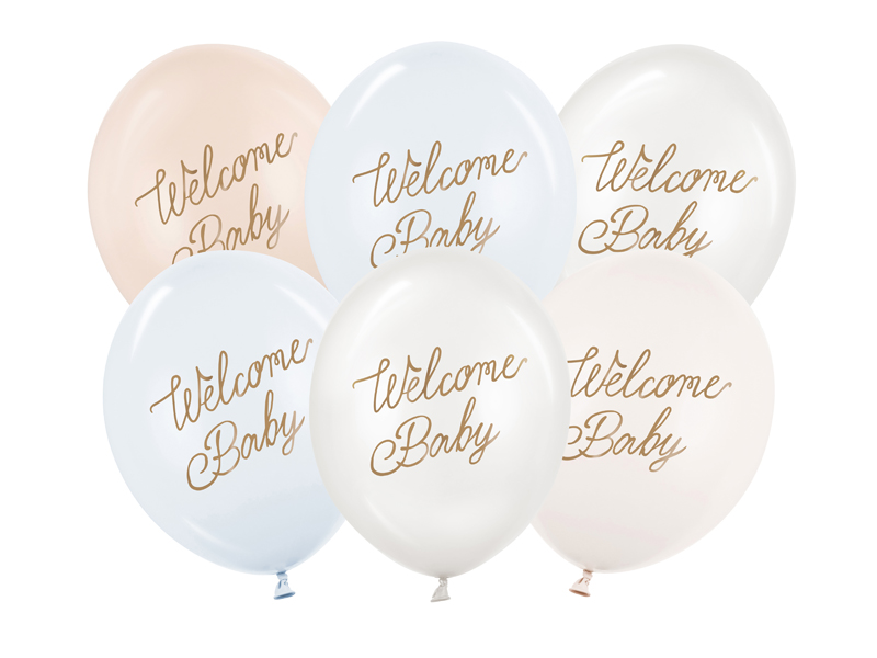 Balony 30 cm, Welcome Baby, mix niebieski (1 op. / 6 szt.)