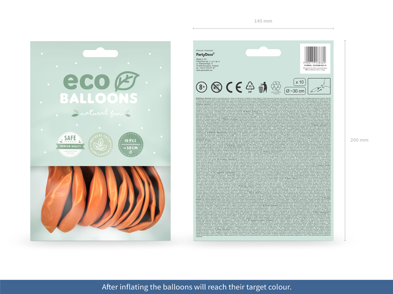 Balony Eco 30cm metalizowane, pomarańczowy (1 op. / 10 szt.) - obrazek 2