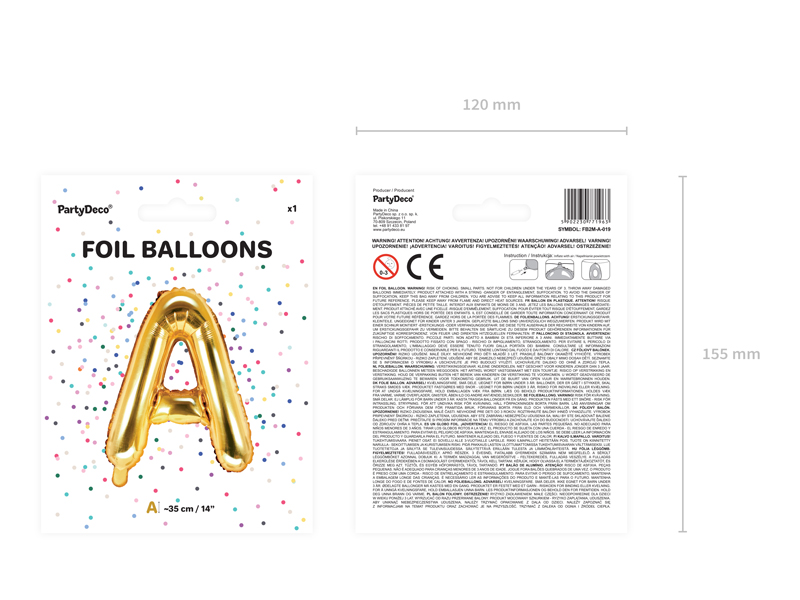 Balon foliowy Litera ''A'', 35cm, złoty - obrazek 4