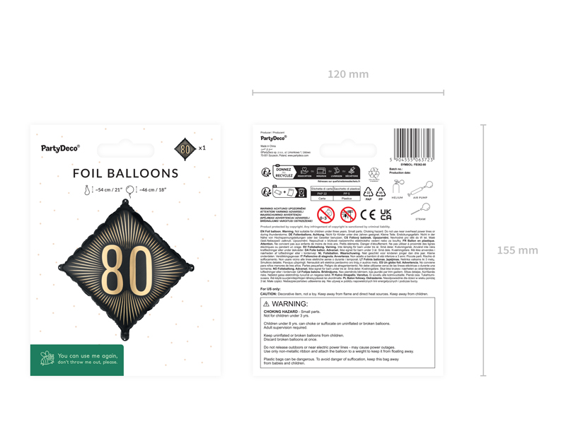 Balon foliowy ''80'', 46x46 cm, mix - obrazek 3