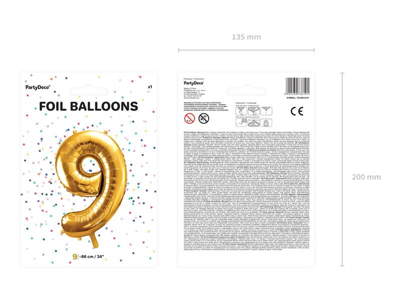 Balon foliowy Cyfra ''9'', 86cm, złoty - obrazek 4