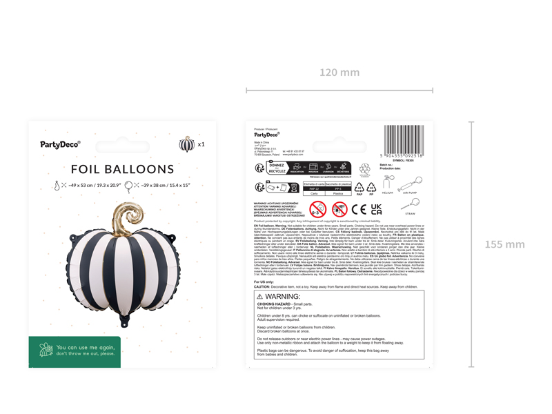 Balon foliowy Dynia w paski, 39x38 cm, mix - obrazek 8