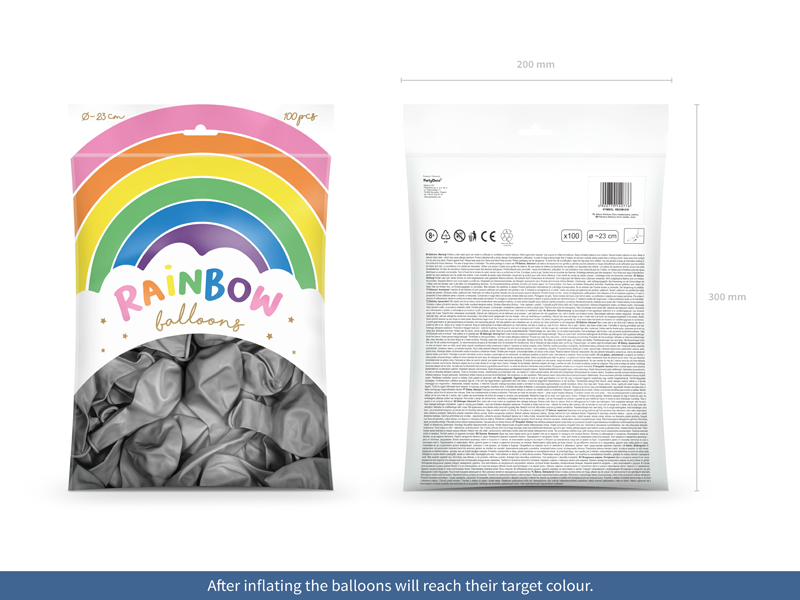 Balony Rainbow 23cm metalizowane, srebrny (1 op. / 100 szt.) - obrazek 2