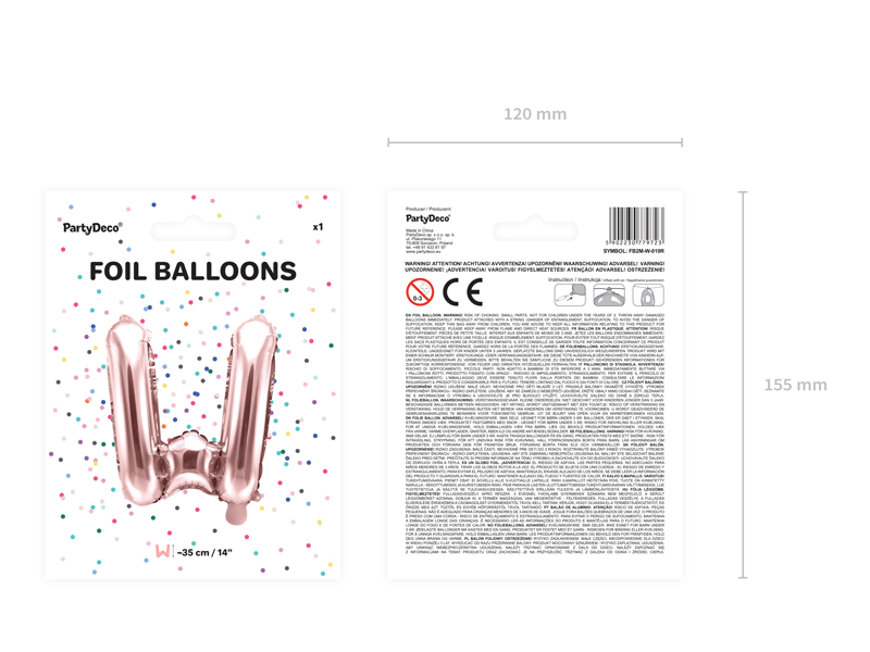 Balon foliowy Litera ''W'', 35cm, różowe złoto - obrazek 6