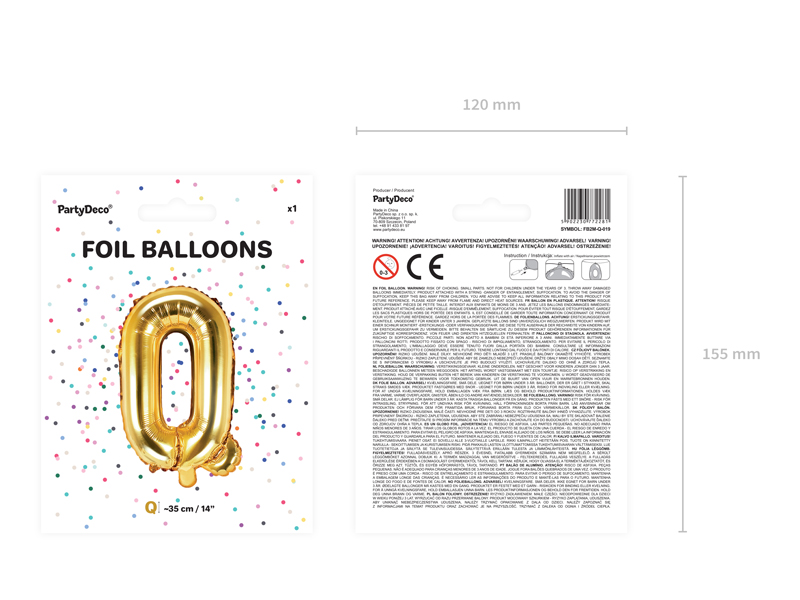 Balon foliowy Litera ''Q'', 35cm, złoty - obrazek 3