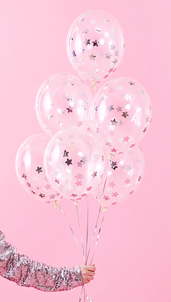 Balony z konfetti - gwiazdki, 30cm, srebrny (1 op. / 6 szt.) - obrazek 2