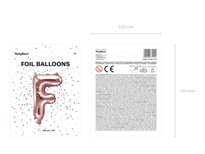 Balon foliowy Litera ''F'', 35cm, różowe złoto - obrazek 4