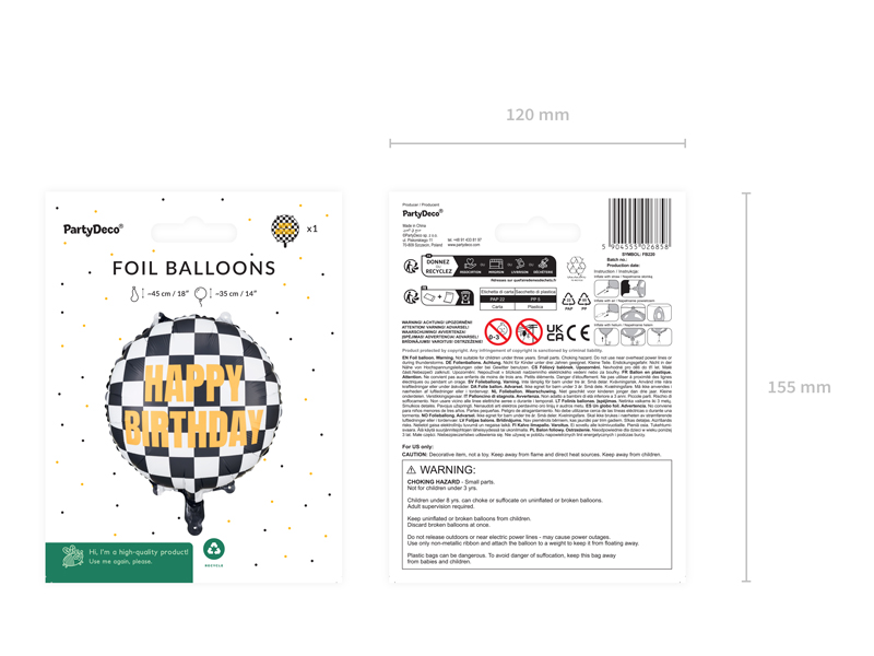 Balon foliowy Szachownica ''Happy Birthday'', 45 cm, mix - obrazek 8