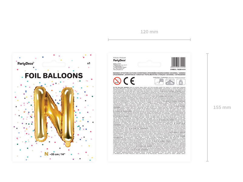 Balon foliowy Litera ''N'', 35cm, złoty - obrazek 5