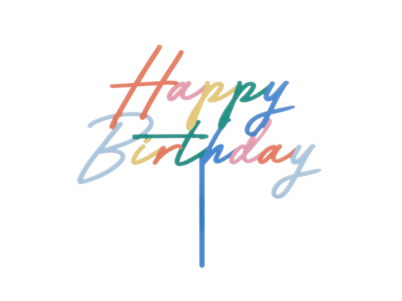 Topper akrylowy na tort Happy Birthday, 18x16.5 cm, mix