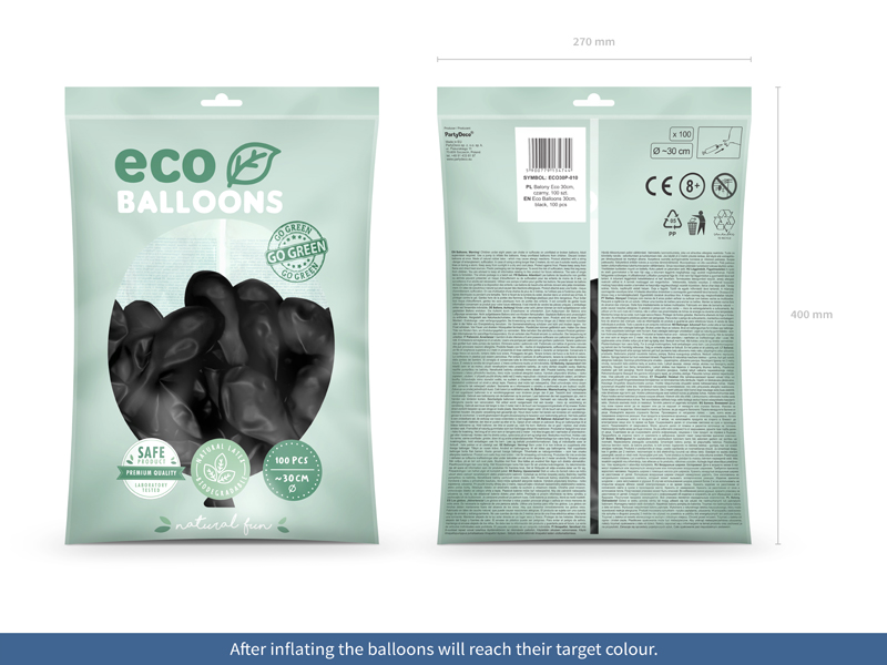 Balony Eco 30cm pastelowe, czarny (1 op. / 100 szt.) - obrazek 2