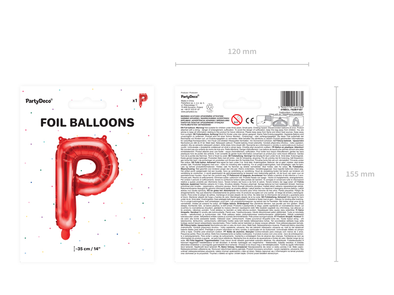 Balon foliowy Litera ''P'', 35cm, czerwony - obrazek 5
