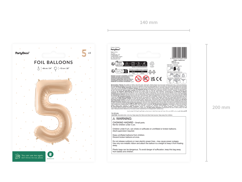 Balon foliowy Cyfra ''5'', 72cm, beż - obrazek 6