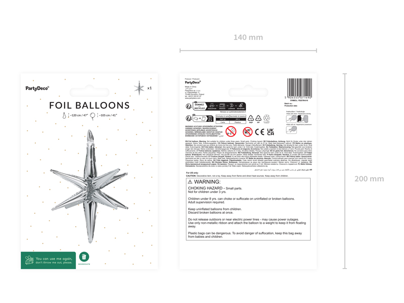Balon foliowy Gwiazda 3D, 105cm, srebrny - obrazek 3