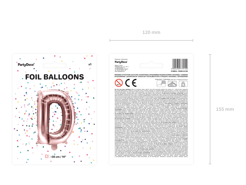 Balon foliowy Litera ''D'', 35cm, różowe złoto - obrazek 7