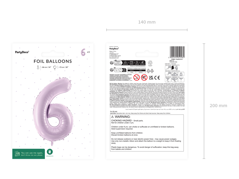 Balon foliowy Cyfra ''6'', 72cm, fiolet - obrazek 7