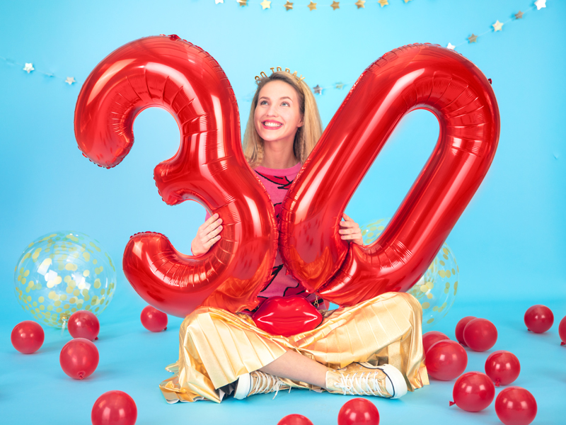 Balon foliowy Cyfra ''0'', 86cm, czerwony - obrazek 3