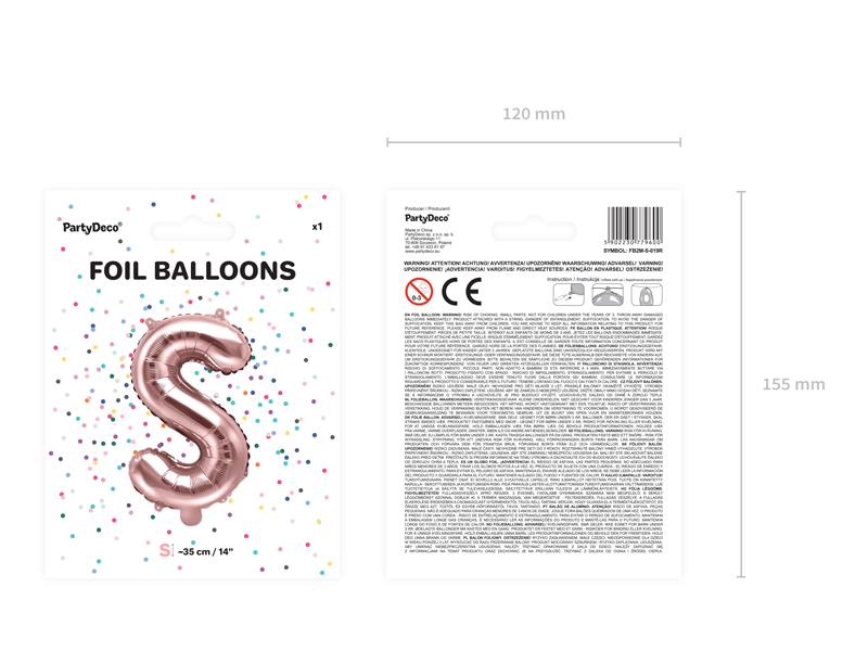 Balon foliowy Litera ''S'', 35cm, różowe złoto - obrazek 4