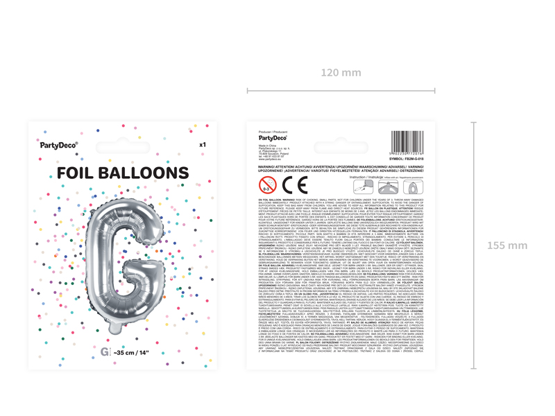 Balon foliowy Litera ''G'', 35cm, srebrny - obrazek 3