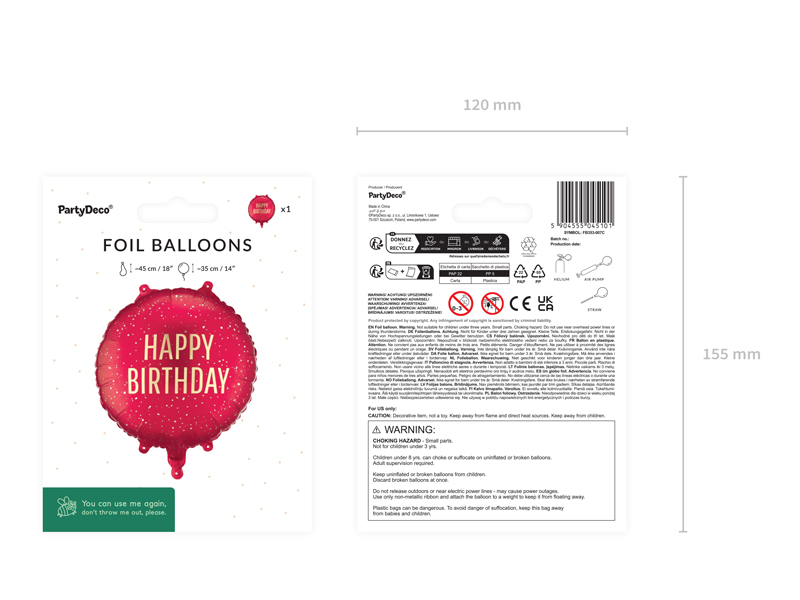 Balon foliowy pastylka ''Happy Birthday'', 35x35 cm, ciemny czerwony - obrazek 4