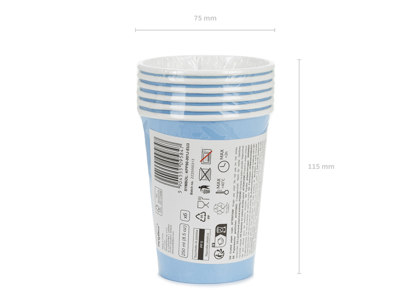 Kubeczki papierowe, jasny niebieski, 250ml (1 op. / 6 szt.) - obrazek 5