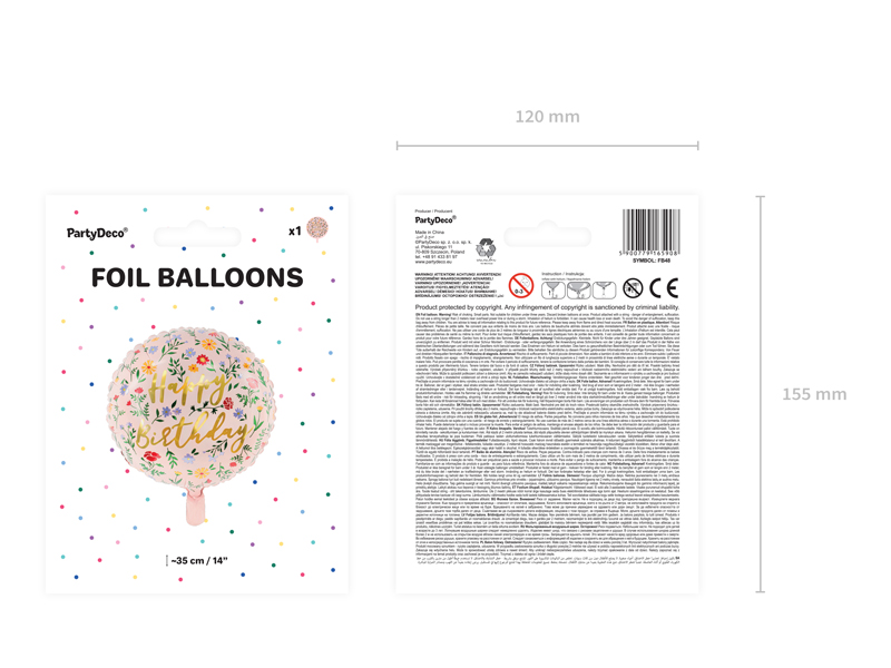 Balon foliowy Happy Birthday, 45cm, jasny różowy - obrazek 5