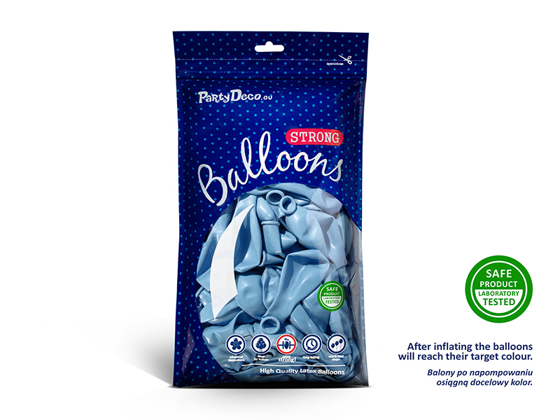 Balony Strong 23cm, Metallic Baby Blue (1 op. / 100 szt.) - obrazek 3