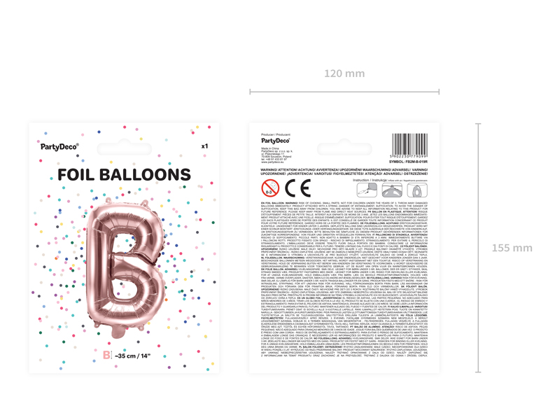 Balon foliowy Litera ''B'', 35cm, różowe złoto - obrazek 7
