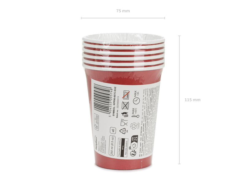 Kubeczki papierowe, ciemny czerwony, 250ml (1 op. / 6 szt.) - obrazek 3