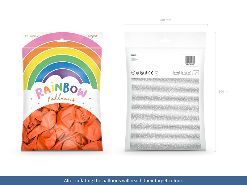 Balony Rainbow 23cm metalizowane, pomarańczowy (1 op. / 100 szt.) - obrazek 2