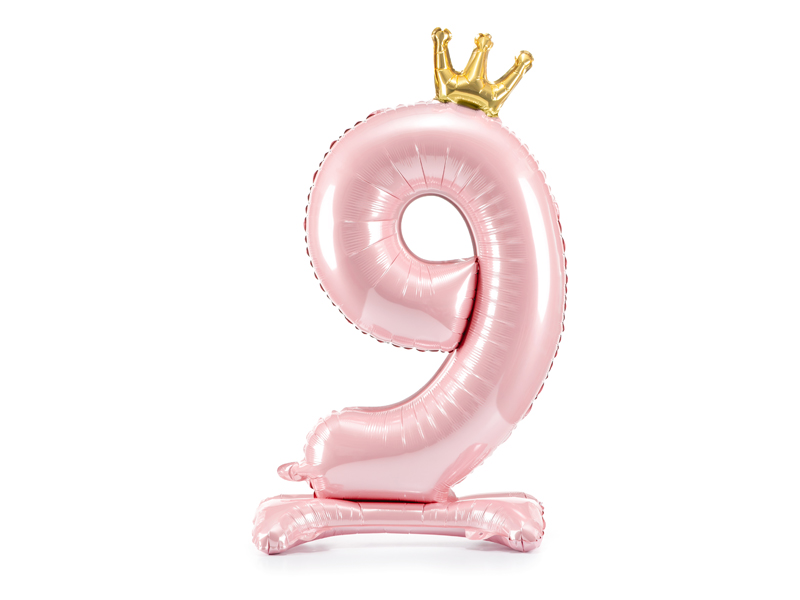 Stojący balon foliowy cyfra ''9'', 84 cm, jasny różowy