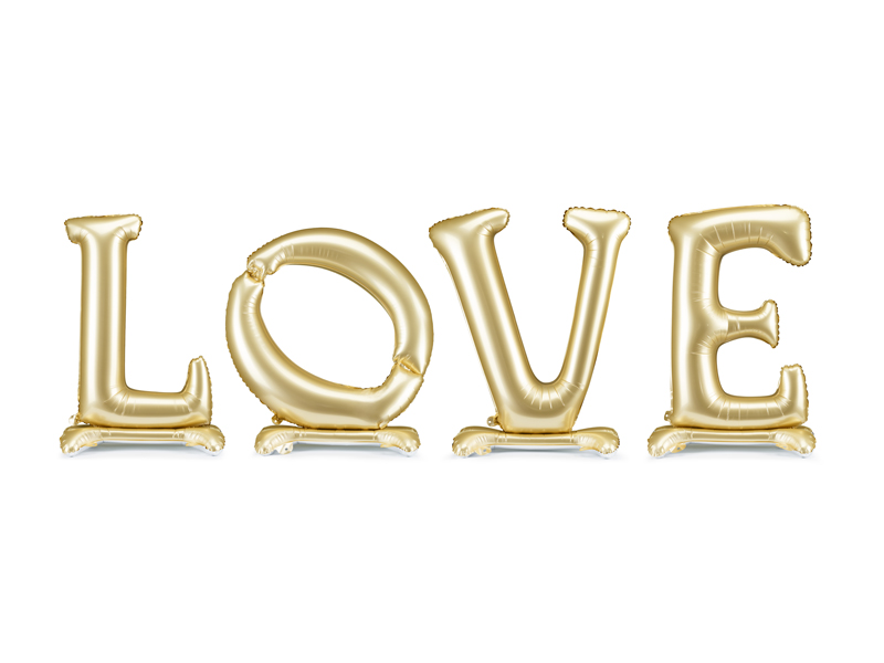 Balon foliowy stojący napis LOVE XXL, 350x114 cm, złoty