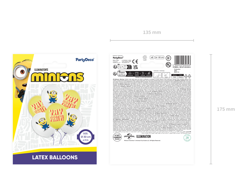 Balony Strong 30 cm Minionki z nadrukiem, mix (1 op. / 6 szt.) - obrazek 2