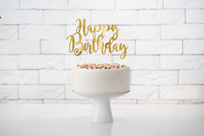 Topper na tort Happy Birthday, złoty, 22,5cm - obrazek 2