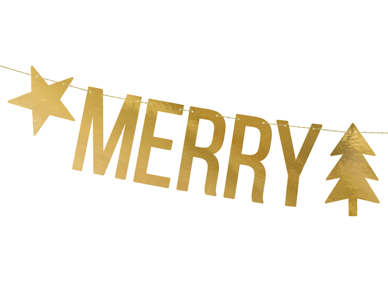 Baner Merry Christmas, złoty, 10,5x150cm - obrazek 2