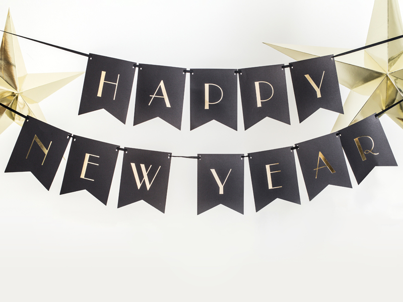 Baner Happy New Year, czarny, 15 x 170 cm - obrazek 4