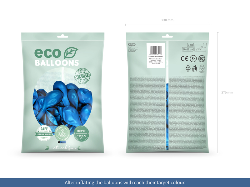 Balony Eco 26cm metalizowane, niebieski (1 op. / 100 szt.) - obrazek 2