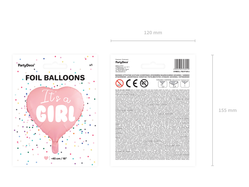 Balon foliowy Serce - It's a girl, 45cm, jasny różowy - obrazek 6