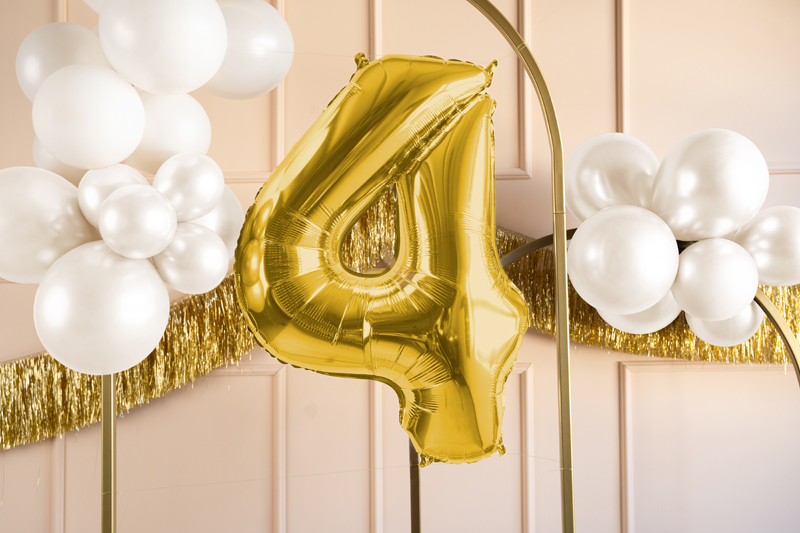 Balon foliowy Cyfra ''4'', 72cm, jasny złoty - obrazek 2
