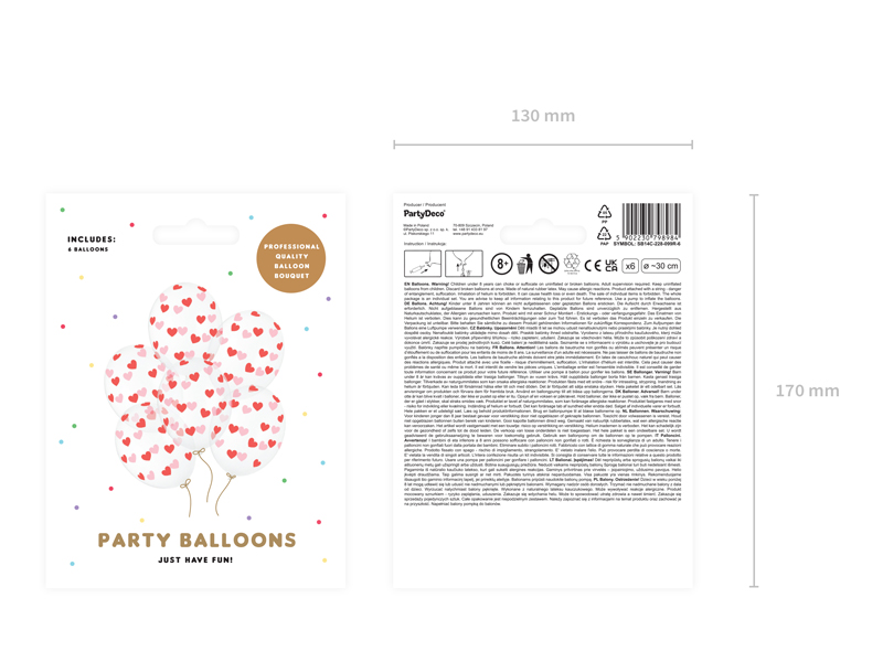 Balony 30cm, Serduszka, Crystal Clear (1 op. / 6 szt.) - obrazek 2